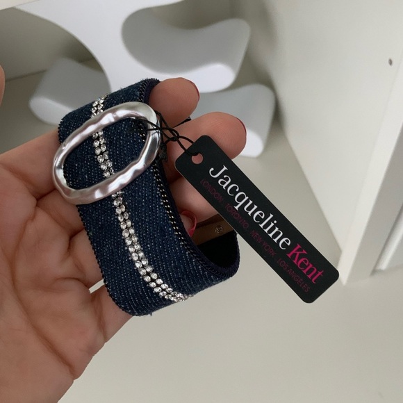 JACQUELINE KENT Denim Crystal Turn Lock Silver Statement Cuff Bracelet BRAND NEW - Picture 10 of 16